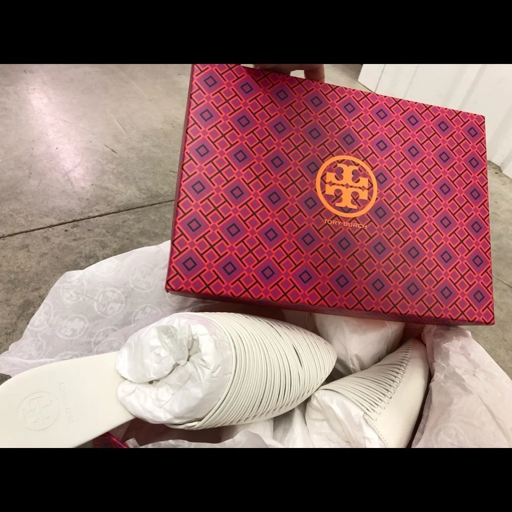Tory Burch Sienna‎ Flat Slide Mules White Size 11